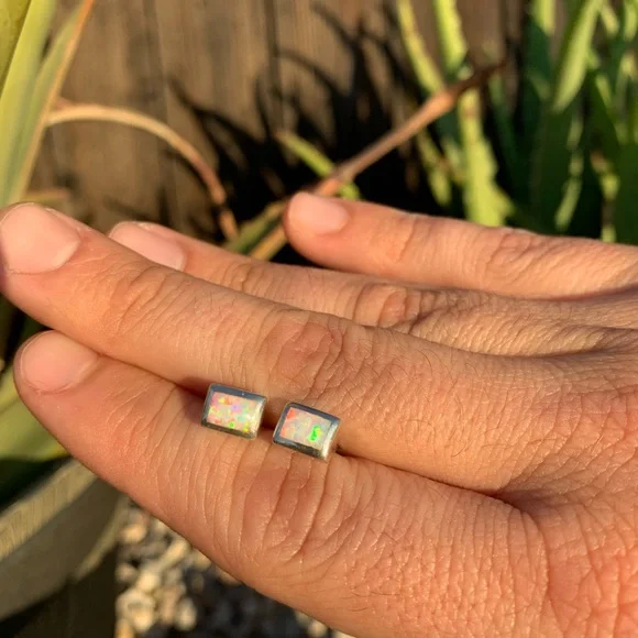 Opal Sterling Silver Stud Earrings - Picture 6 of 13